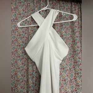 Elegant White Cross Neck Bodysuit